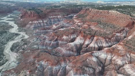 Aerial-View-Of-Rock-Formation-Of-Paria-Townsite,-Kanab,-Utah---drone-shot