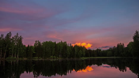 Timelapse:-Dramatic-twilight-sky-with-forest-and-lake