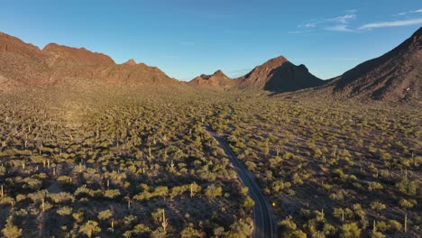 Aerial-Panoramic-View-Of-Gate-Pass-Road-At-The-Mountains-In-Tucson,-Arizona