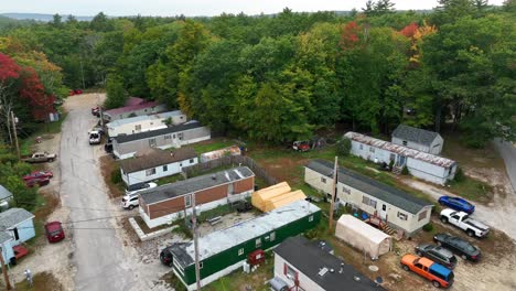 Aerial-shot-over-trailer-park-in-the-northeast-during-fall