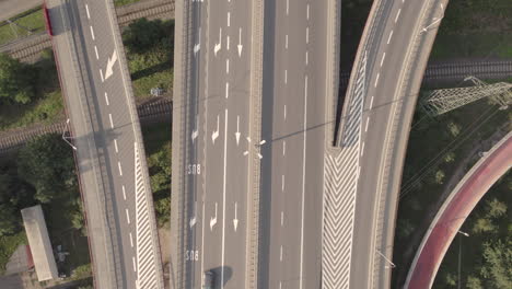 Aerial-Top-Down-View-Of-Multiple-Lane-Highway-Traffic-In-Gdynia,-Poland