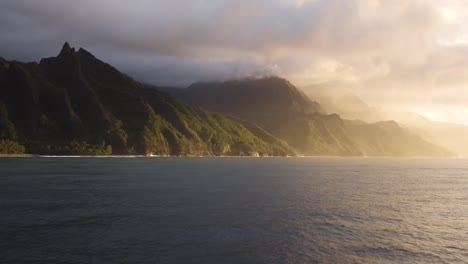 Epic-dramatic-footage-on-Kauai-island,-with-world-famous-Haena-park,-and-Kalalau-trail-by-NaPali-coast