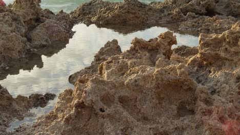 Tranquil-Mediterranean-Sea,-Rock-Formation-and-Water-Pool-in-Cyprus,-Slow-Motion