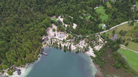 Campsite-on-Lake-Bohinj-Slovenia-drone-aerial-view