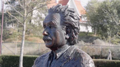 Albert-Einstein-Memorial-in-the-Concessie-Quarter-in-de-Haan,-Belgium---Close-up