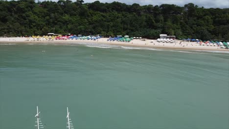 Beautiful-Seaside-Boat-along-Brazilian-Coast-in-Blue-warm-Waters