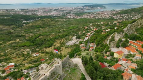 Aerial-view-over-the-fortress-of-Klis-looking-over-Split-in-Croatia