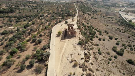Aerial-footage-by-drone-from-the-Agrigento-greek-temple,-in-Sicily,-Italy