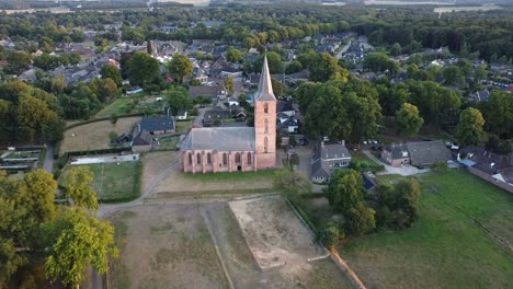 The-church-in-Rolde,-The-Netherlands-from-a-drone-perspective