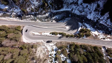 Curvy-alpine-road-with-car-passing