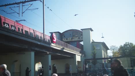 Nørrebro-Station-with-trains-in-Copenhagen,-Denmark