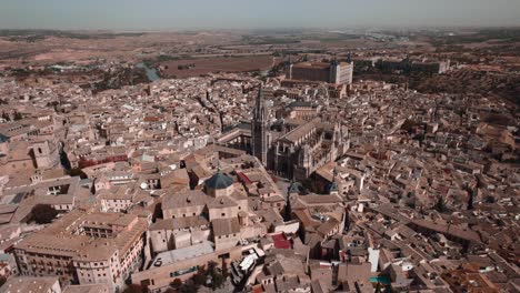 A-flyover-the-cathedral-of-Toledo-and-its-fortified-city
