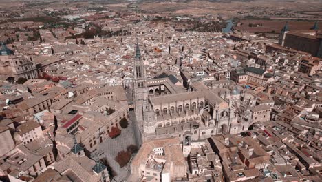 A-drone-shot-around-the-cathedral-of-Toledo-and-its-medieval-European-city