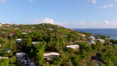 Aerial-rise-showing-Tortola-housing-and-nature-in-British-Virgin-Islands