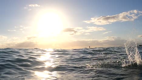 Surfer-Silhouette-Während-Des-Sonnenuntergangs-In-Waikiki,-Hawaii