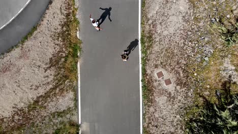 Top-view-of-the-skaters-riding-skateboard