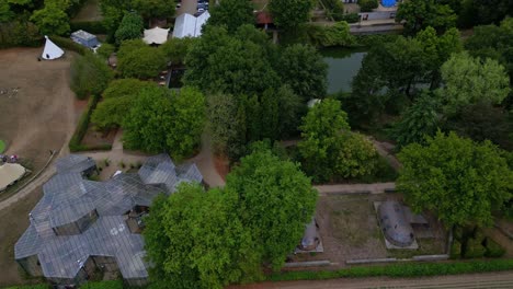 Aerial-Flying-Over-Of-Glamping-Park-At-North-Limburg
