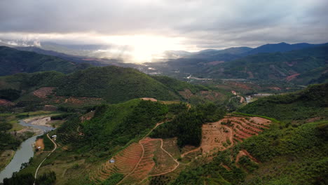 Scenic-Terraced-Fields-And-Hills-In-Phuoc-Binh,-Vietnam---aerial-drone-shot