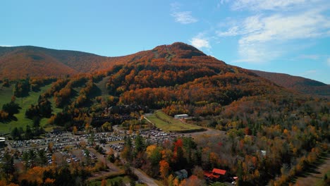 Aerial-of-The-Catskills-with-forest-trees-displaying-orange-fall-foliage