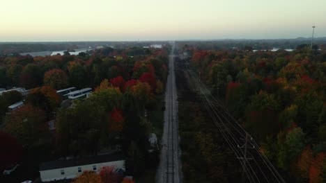 Reverse-motion-track-over-a-railroad-in-fall