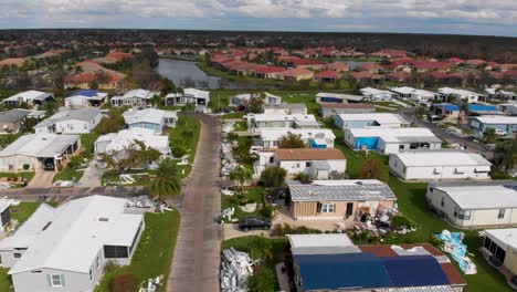 4K-Drone-Video-of-Mobile-Homes-Damaged-by-Hurricane-Ian-in-North-Port,-Florida---13