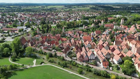 Dinkelsbuhl-town-in-Bavaria,-southern-Germany-reverse-reveal-drone-aerial-view