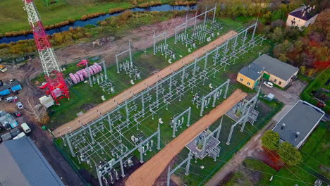 Aerial-View-Of-Transformers-In-A-Newly-Built-Electricity-Substation-At-Daytime