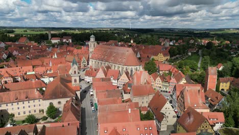 Cathedral-of-Saint-George-Dinkelsbuhl-Bavaria,-southern-Germany-push-in-drone-aerial-view
