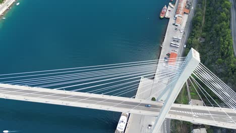 Overhead-birds-eye-view-Franjo-Tudman-Bridge-Cable-stayed-bridge-Dubrovnik-Croatia-drone