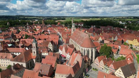 Cathedral-of-Saint-George-Dinkelsbuhl-Bavaria,-southern-Germany-panning-drone-aerial-view