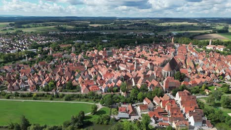 Dinkelsbuhl-town-in-Bavaria,-southern-Germany-high-angle-establishing-drone-aerial