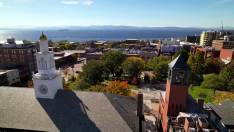aerial-push-in-burlington-vermont-in-autumn-with-lake-champlain-in-background