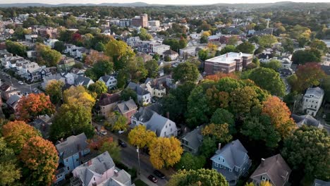 Neighborhood-in-Boston-Massachusetts-aerial-over-homes-in-community