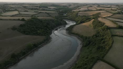 Tidal-River-Estuary-Cornwall-Percuil-Evening-Aerial-Summer-Landscape