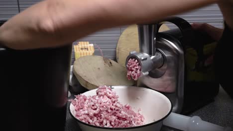 Meat-grinding-in-electrical-grinder