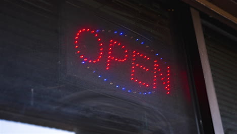 LED-red-and-blue-dot-flashing-OPEN-sign,-4K