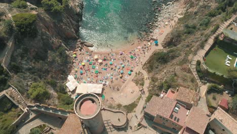 Aerial-view-of-incredible-cliff-and-Mediterranean-Sea-in-Tossa-de-Mar,-Costa-Brava-In-Spain,-Catalonia