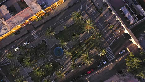 Arequipa-square-from-up-top--during-sunset-drone