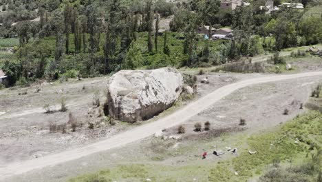 Yungay-Ancash,-huge-rock-moving-back-Drone