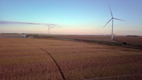 Wind-mill-Turbines-Spin-Creating-Green-Renewable-Clean-Energy-Electricity-With-Net-Zero-Greenhouse-Gas-Carbon-Footprint-Emissions-To-Reduce-Climate-Change-In-Wheat-Fields-Of-Nebraska-Stock-Video-#1
