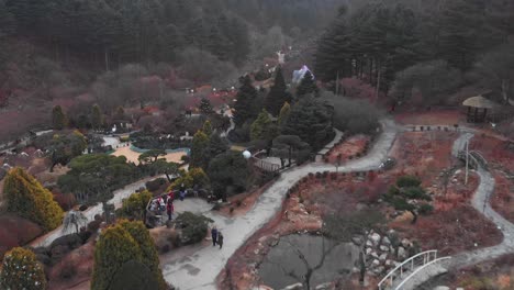 Drone-Flying-Forward-shot-of-the-Garden-of-Morning-Calm-Korean-Winter-Light-Festival
