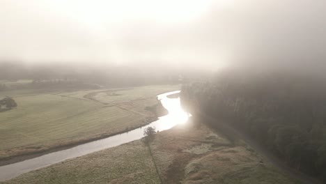 Flying-over-the-River-Dee,-a-river-in-Aberdeenshire-in-Scotland