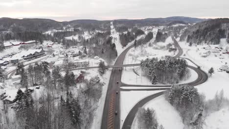 White-Snow-Covered-Landscape-In-Norway---aerial-shot