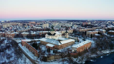 The-monastery-in-Berdichev-city-Ukraine-aerial-panorama-view