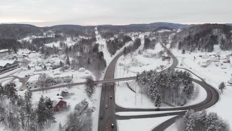 Snowy-Scenery-In-Telemark-Norway-In-Winter---aerial-shot