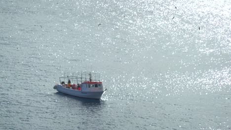 Italian-fishing-boat-parked-on-the-sea，Lipari-island,sicily,italy