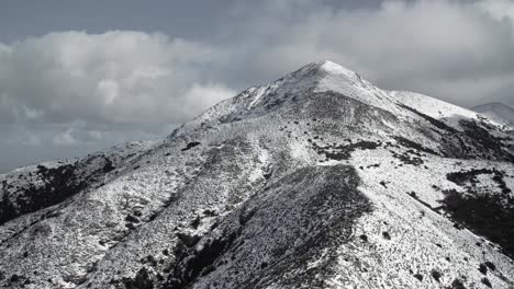 Sensational-aerial-drone-view-of-scenic-snow-white-mountain-range,-Sardinia,-zoom-in