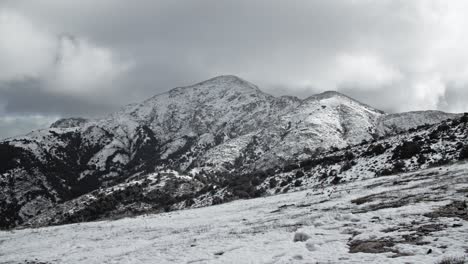 Astonishing-mountain-scenery-covered-with-snow,-zoom-in,-Sardinia,-day