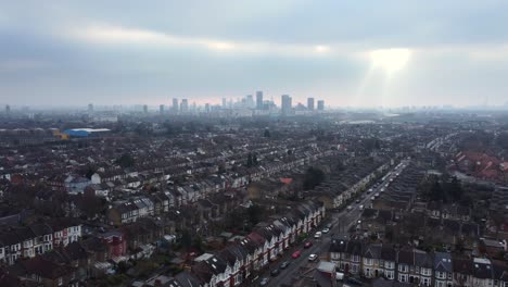 High-altitude-wide-aerial-view-of-East-London-residential-housing-estate
