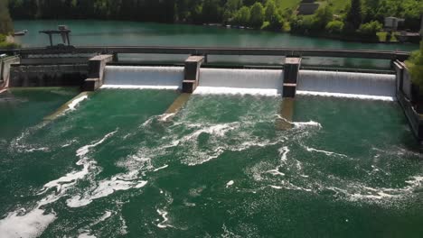 Hydropower-station-on-the-river-Rhine,-near-Rheinau-Switzerland